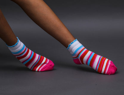 Women's Cotton Ankle Length Socks - Multicolor Striped Pattern