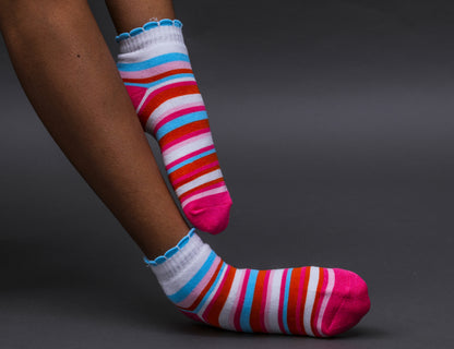 Women's Cotton Ankle Length Socks - Multicolor Striped Pattern