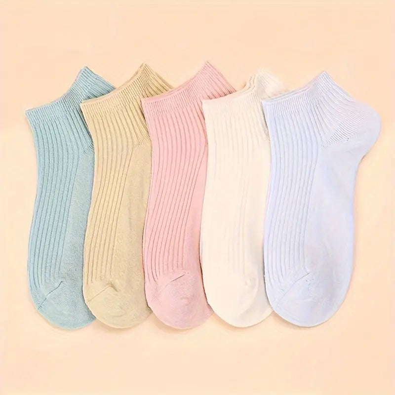 (5 Pair) of Soft & Breathable Solid Pastel Cotton Ankle Socks for Women