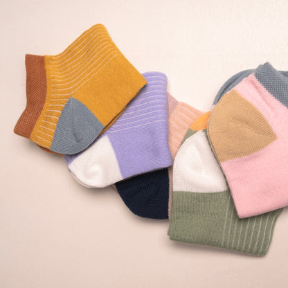 (5 Pairs) Ultra-Comfortable Striped Ankle Socks - Low-Cut, No-Show, Thin, and Versatile for All Seasons