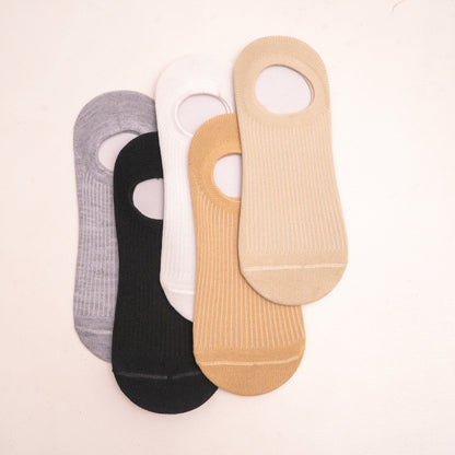 (5 Pairs) Non-Slip Solid Color Invisible Socks - Unisex, Breathable, Lightweight