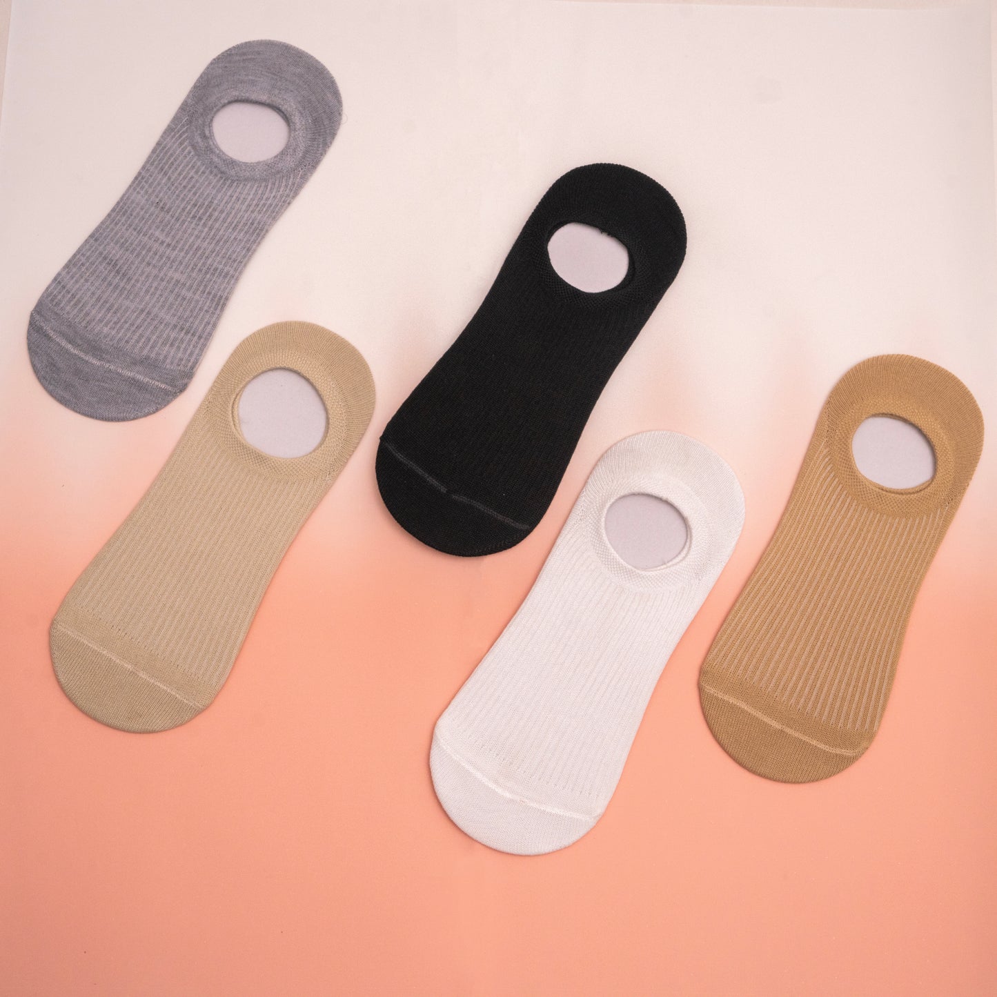 (5 Pairs) Non-Slip Solid Color Invisible Socks - Unisex, Breathable, Lightweight