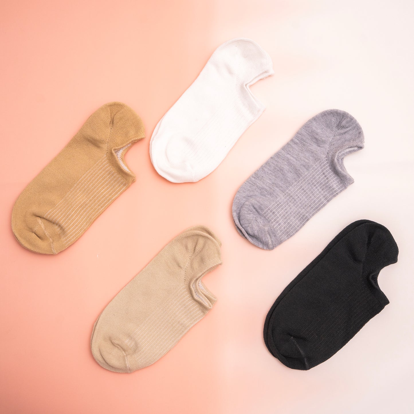 (5 Pairs) Non-Slip Solid Color Invisible Socks - Unisex, Breathable, Lightweight