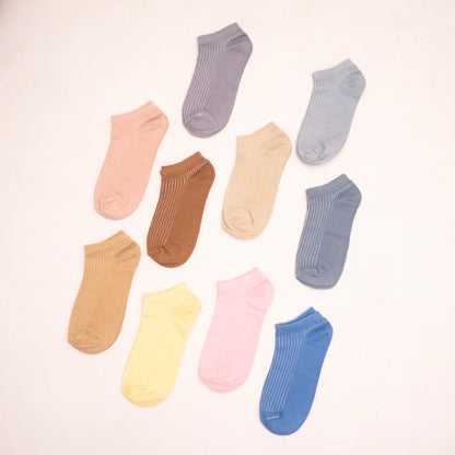 (10 Pairs) Solid Pastel Socks, Cute & Breathable Low Cut Ankle Socks, Women's Stockings & Hosiery -