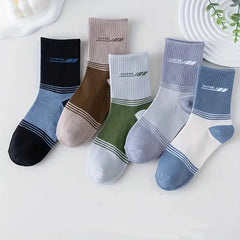 (5 Pairs) Men's Elastic Casual Business Crew Socks – Soft, Trendy, Sweat-Absorbing, and Anti-Odor Sports Socks