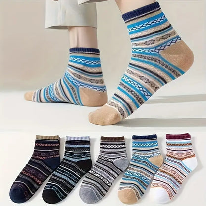 (5 Pairs) Women's Fashion Ethnic Striped Socks – Breathable & Comfortable Casual Socks for All-Season Outdoor Wear