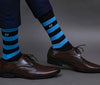 Men's Premium Cotton Striped Navy Blue, Black Multi-Color Full Length Socks For Men - Pack of 3 Pair