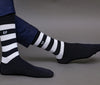 Men's Premium Cotton Striped Navy Blue, Black Multi-Color Full Length Socks For Men - Pack of 3 Pair