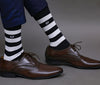 Men's Premium Cotton Striped Navy Blue, Black Multi-Color Full Length Socks For Men - Pack of 3 Pair