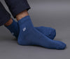 Men's Solid Color Light Gray- Miracle Blue Premium Cotton Ankle Length Socks - Pack of 2 Pair