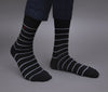 Men's Premium Cotton Striped Jade Black- Navy Blue Color Full Length Socks For Men - Pack of 2 Pair