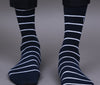 Men's Premium Cotton Striped Jade Black- Navy Blue Color Full Length Socks For Men - Pack of 2 Pair