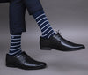 Men's Premium Cotton Striped Jade Black- Navy Blue Color Full Length Socks For Men - Pack of 2 Pair