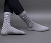 Men's Premium Cotton Striped Navy-Blue & Still-Gray Color Full Length Socks For Men - Pack of 2 Pair